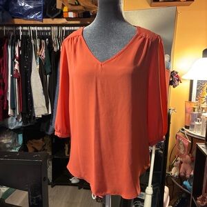Women's V-Neck 3/4 Sleeve Blouse - Orange